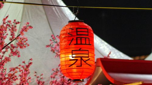 Low angle view of illuminated lanterns hanging in park