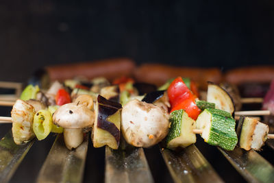 Close-up of seafood on barbecue grill