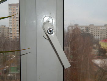 Close-up of open door of building