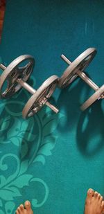 High angle view of shoe on table