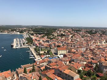 High angle view of cityscape against clear sky