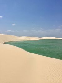 Scenic view of lagoon and sand dune 