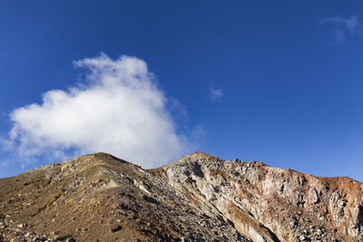 Scenic view of mountains against blue sky