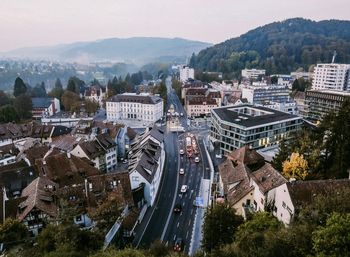 High angle view of townscape against sky