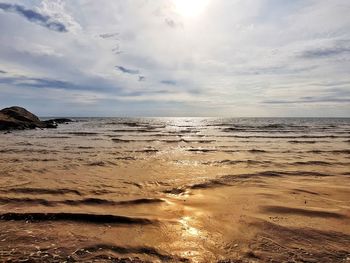 Scenic view of beach against sky during sunset