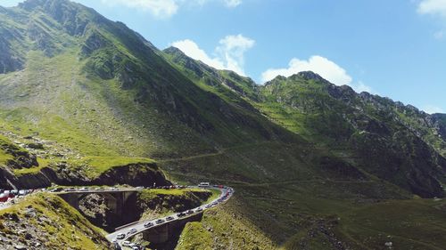 High angle view of mountains against sky