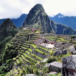 Old ruins on mountain at machu picchu