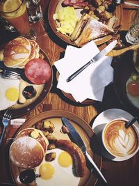 High angle view of breakfast on table