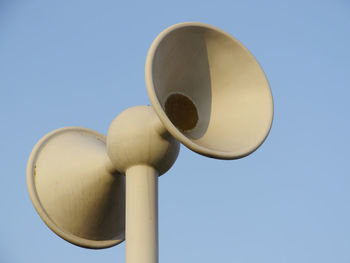 Close-up of white megaphones