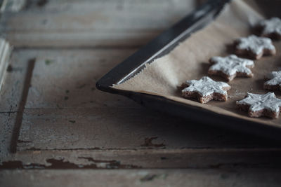 Close-up of cookies on baking sheet