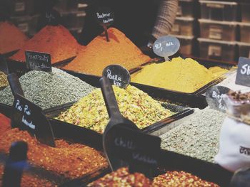 High angle view of food for sale at market stall