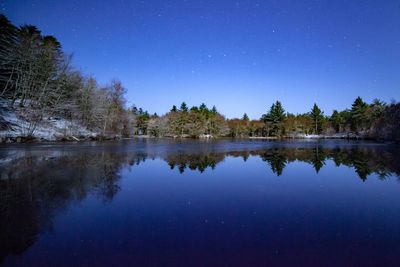 Scenic view of lake against sky at night