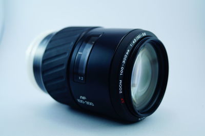 Close-up of lens over white background