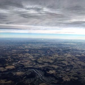 High angle view of land against sky