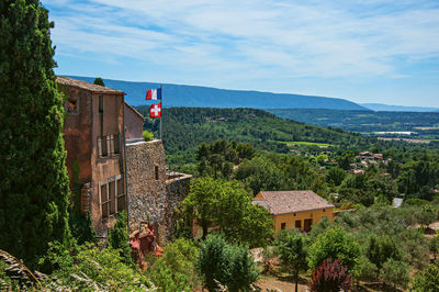 Panoramic view of the fields and hills of provence from roussillon, in the french provence.