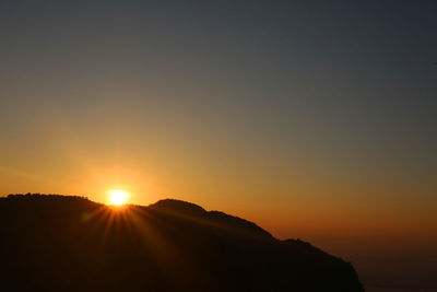 Scenic view of silhouette mountains against sky during sunset