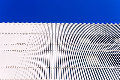 Low angle view of building against clear blue sky