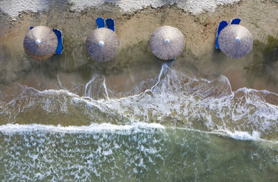 High angle view of birds in water