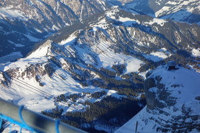 High angle view of snowcapped mountains