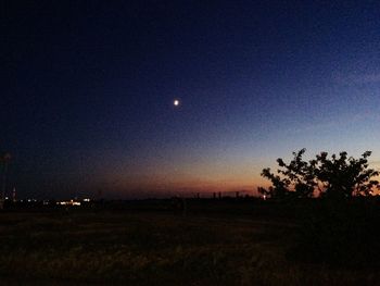 Scenic view of field against clear sky at night