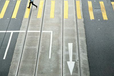 High angle view of markings on street