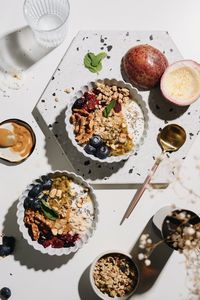 High angle view of breakfast served on table