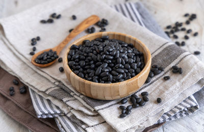 High angle view of black coffee on table