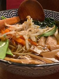 Close-up of pasta in plate on table