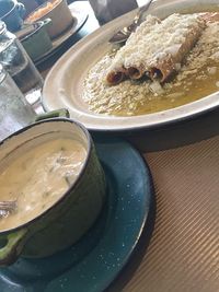 High angle view of food in bowl on table