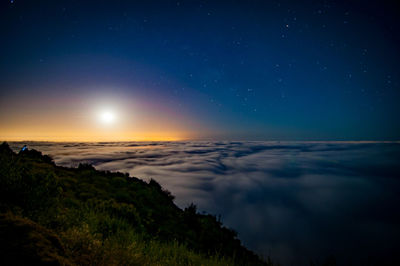 Scenic view of sea against sky at night