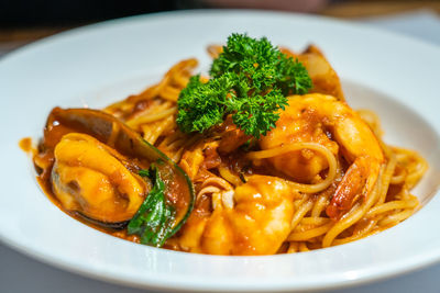 Close-up of meal served in plate