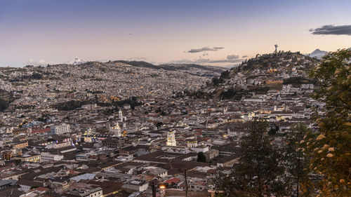 High angle view of city at dusk