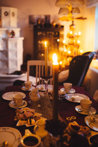 High angle view of cookies on table during christmas