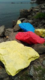 Multi colored sand on beach