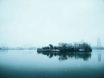 Scenic view of lake against clear sky