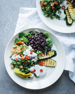 High angle view of salad in plate on table