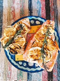 Directly above shot of pumpkins in plate