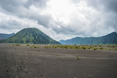 Scenic view of road by mountains against sky