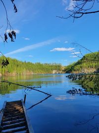Scenic view of lake against blue sky