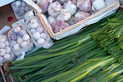 High angle view of vegetables in market