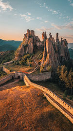 High angle view of bridge against sky during sunset