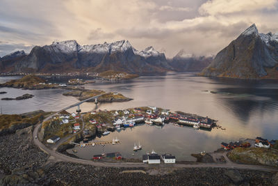 High angle view of lake against sky