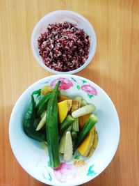 High angle view of fruits in bowl on table