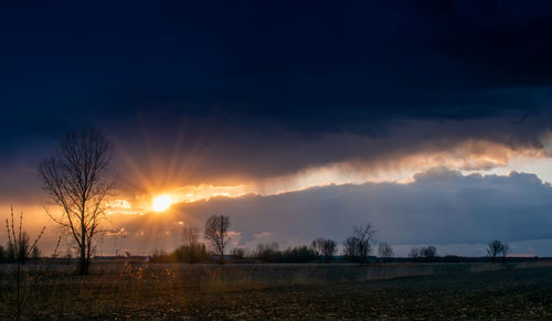 Scenic view of field against sky during sunset