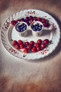 High angle view of breakfast served on table