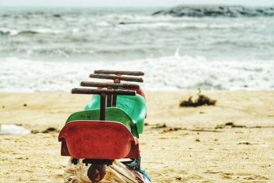 High angle view of seesaw at beach