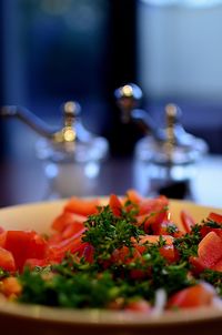 Close-up of salad in bowl on table