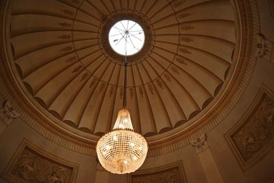 Low angle view of illuminated chandelier