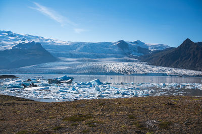 Scenic view of snowcapped mountains against sky