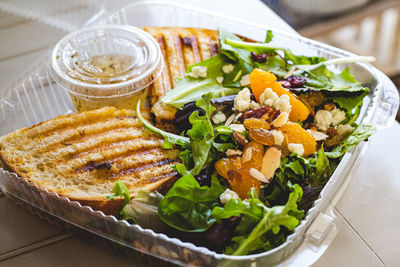 High angle view of food on table